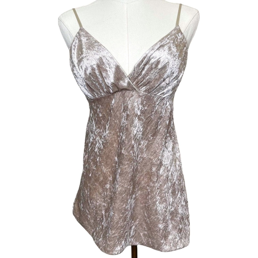 Vintage Cami Babydoll Top Women S Champagne Crushed Velvet Camisole Y2K